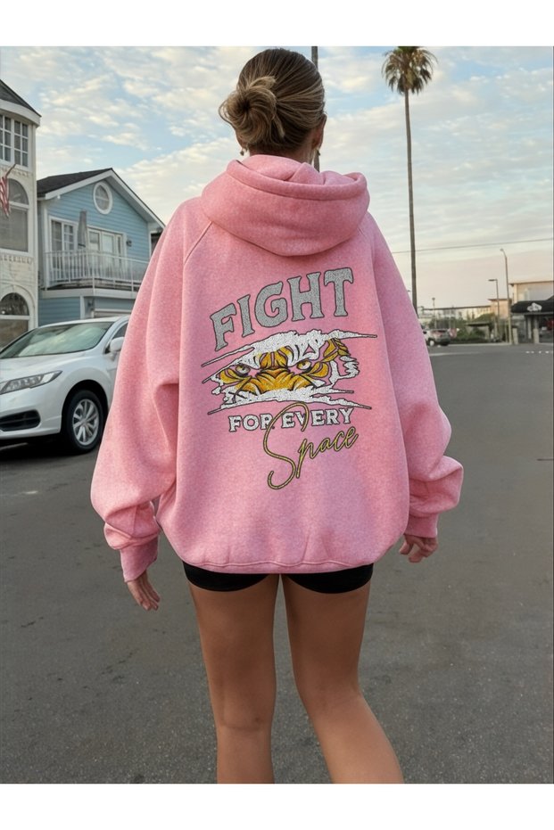 Unisex Fight Tiger Colorful Custom Printed Cotton Oversize Hooded Sweatshirt