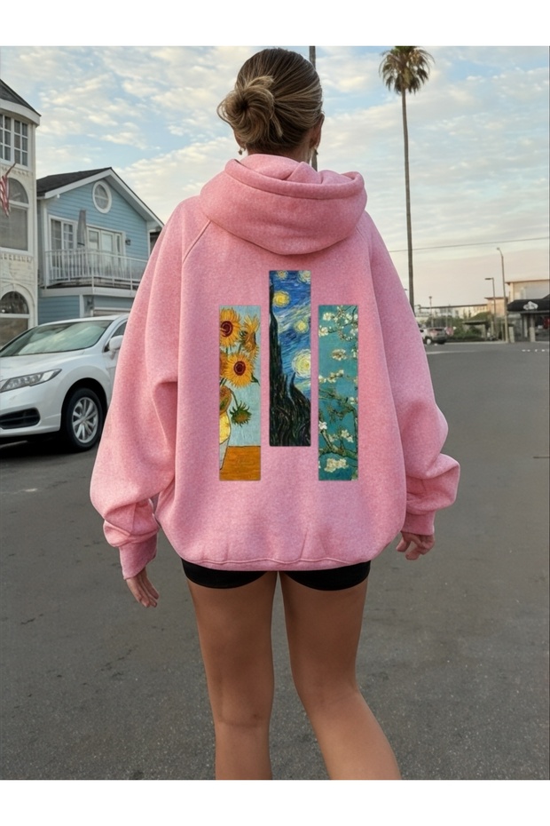 Unisex Paintings Colorful Custom Printed Cotton Oversize Hooded Sweatshirt