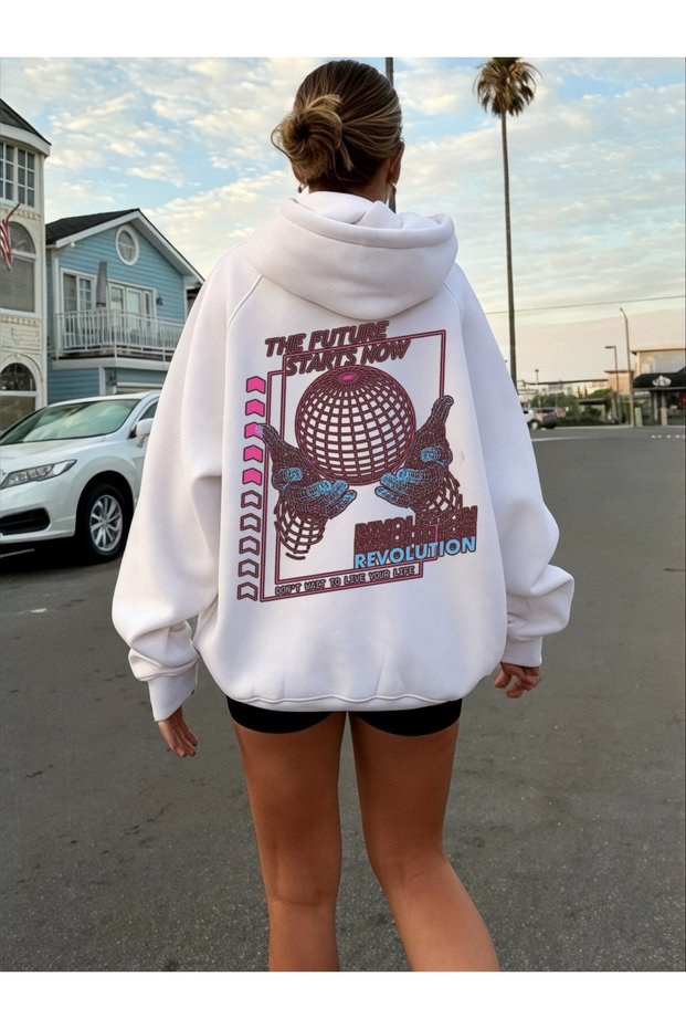 Unisex Revolution Colorful Custom Printed Cotton Oversize Hooded Sweatshirt