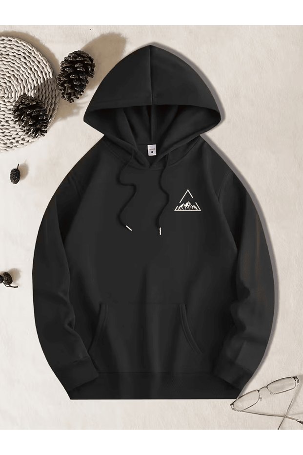 Minimalist Mountain Printed Hooded Sweatshirt