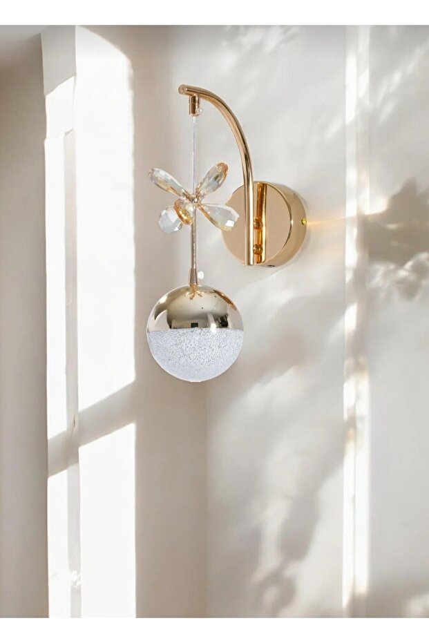 Led Sarkıt Aplik Kristal Top Gri Krom Lüks Modern 3 Renk Aplik - 4
