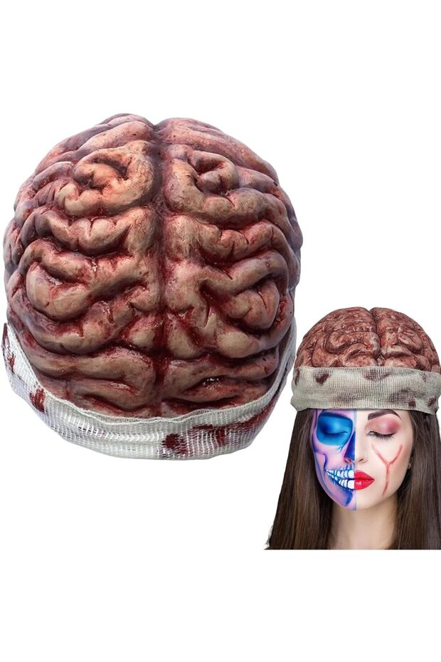Brain Red color Shaped Hat - Brain Beanie tie red Hats, Realistic Costume Accessory Photo Props