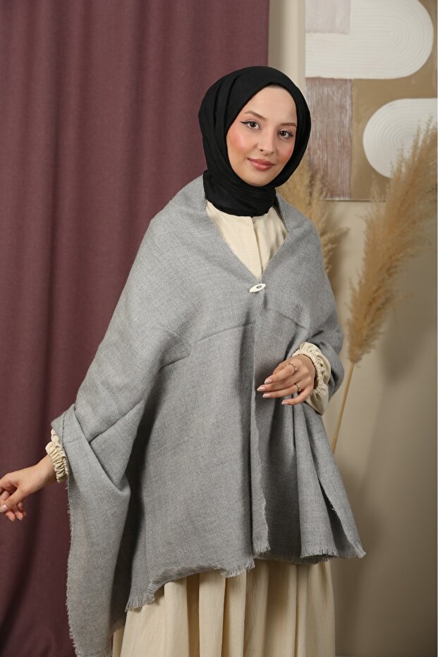 شال كتف شتوي بلون واحد على الوجهين - 5