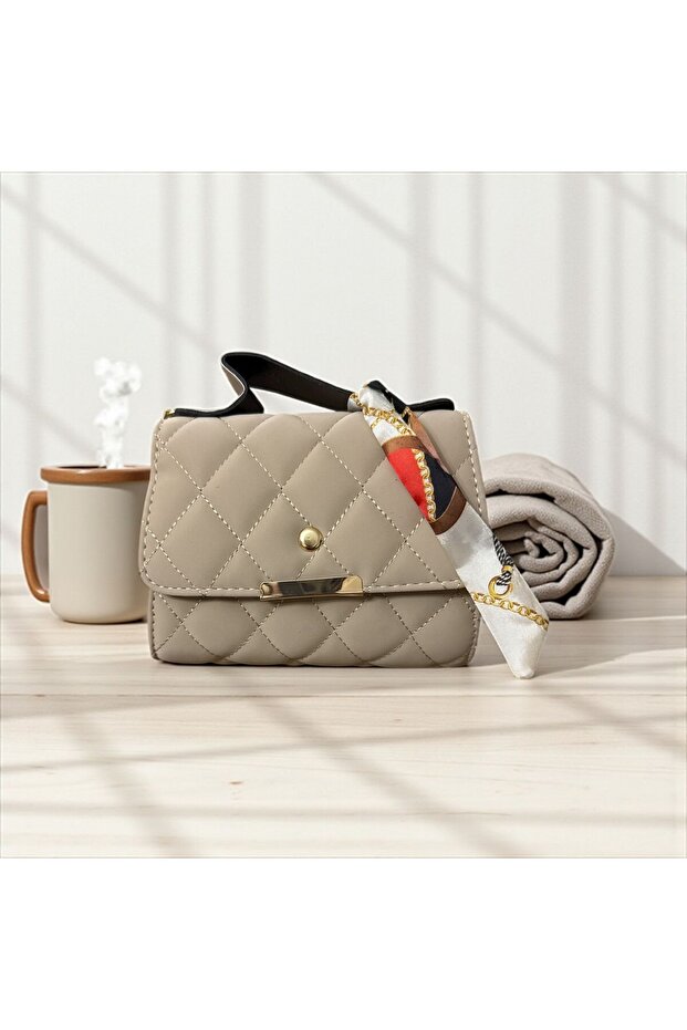 Quilted Women's Hand and Shoulder Bag with Scarf