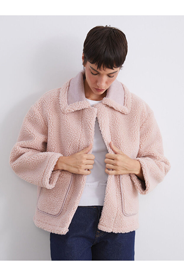 Pink Jacket Collar Women's Teddy Coat