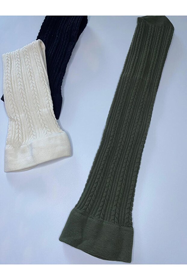 3-Piece Knitted Embossed Knitwear 200 Denim Knitted Patterned Winter Colorful Knee-Length Trouser Socks (3 Socks)