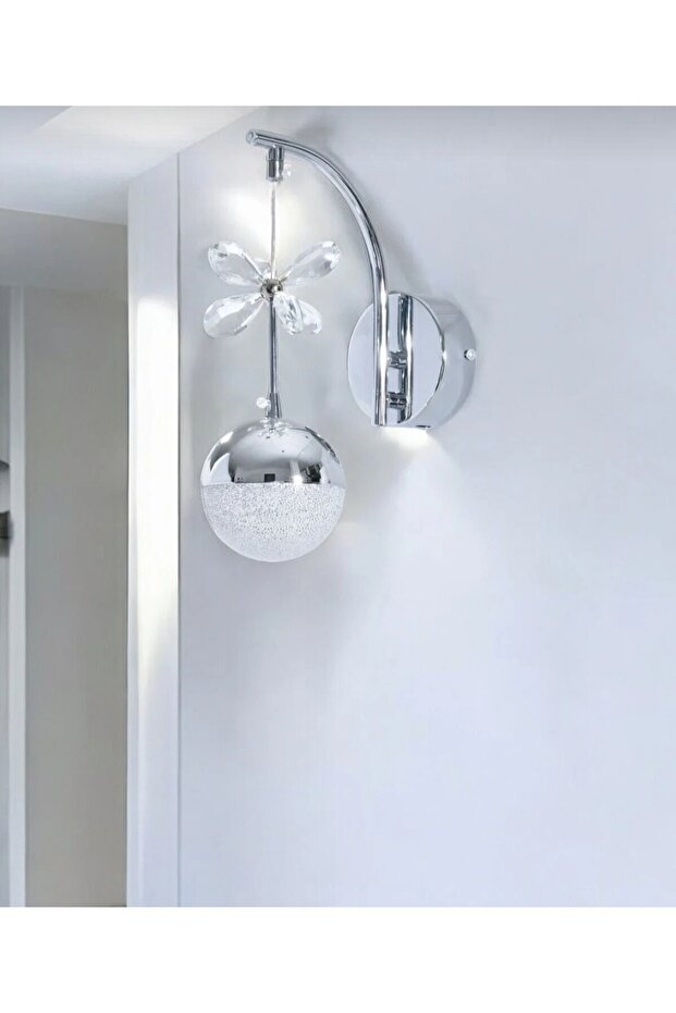 Led Sarkıt Aplik Kristal Top Gri Krom Lüks Modern 3 Renk Aplik - 2