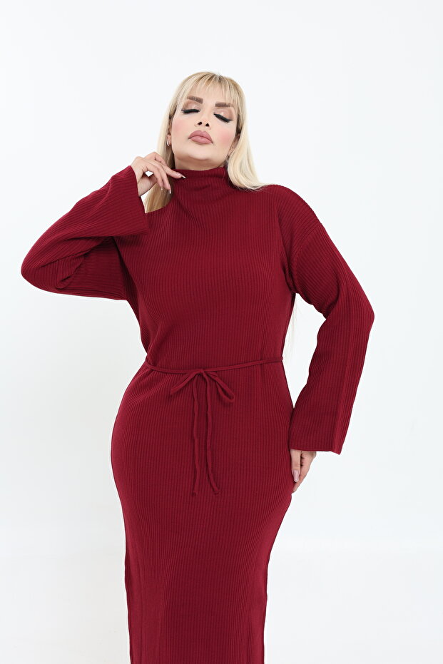 Dik Yaka Geniş Kol Triko Örme Elbise - 2