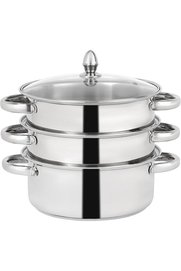 Induction Compatible 3 Layer Steamer Pot DC2931 24 CM 4 L Capacity, 3 Racks Stainless Steel