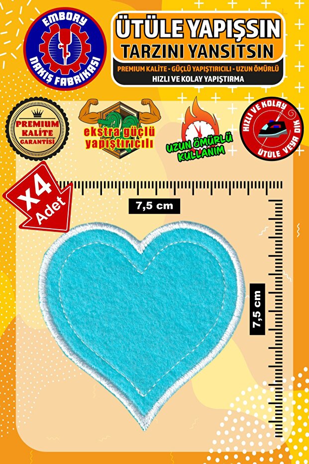 Iron-On Embroidery Patch, Blue Heart (4 Pcs) Iron-On Embroidery Woven Applique Patch