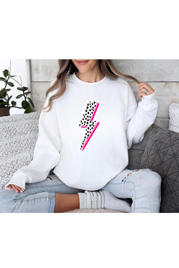 Patterned Lightning Printed Crew Neck 3-Thread Sweatshirt