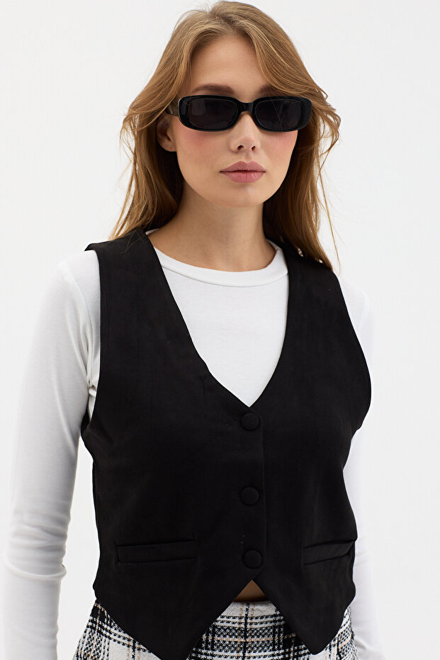 Kadın Suni Süet Yelek - 1