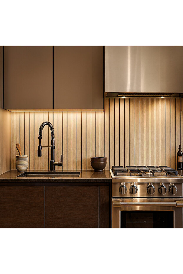 60cm x 280cm 1 Adet Kendinden Yapışkanlı krem Lambiri Desenli Duvar Paneli Kağıdı - 4