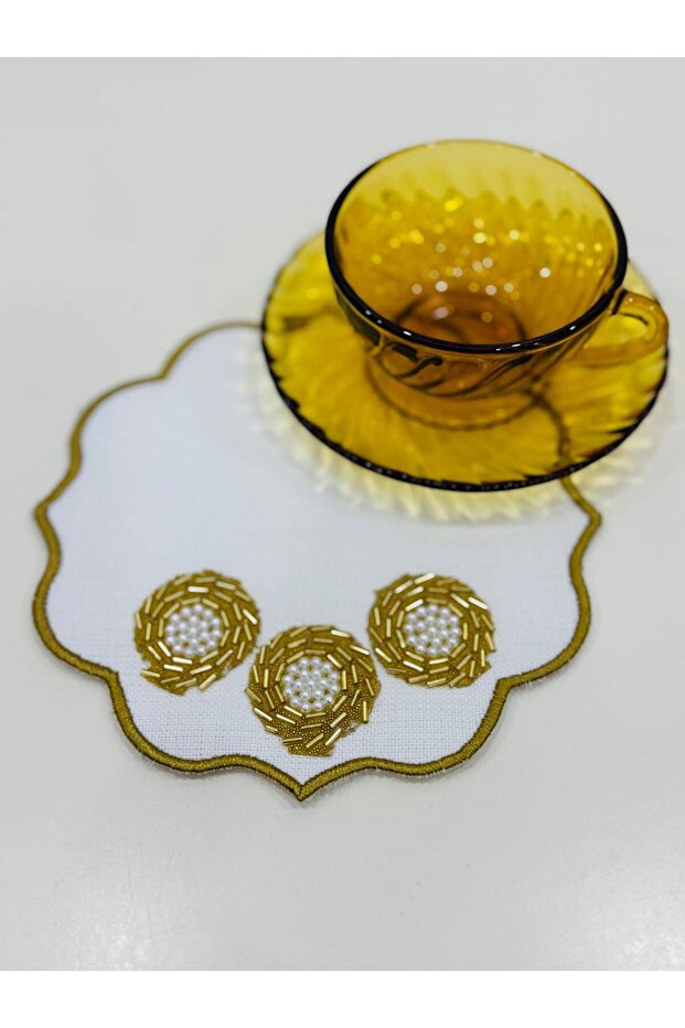 6 Pieces of Crystal Beaded and Embroidered Coffee Side Cocktail Napkins & Coasters.