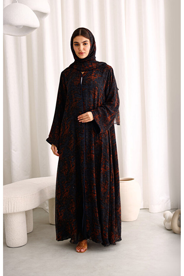 Modern Blotch Prints Maxi Blue Abaya