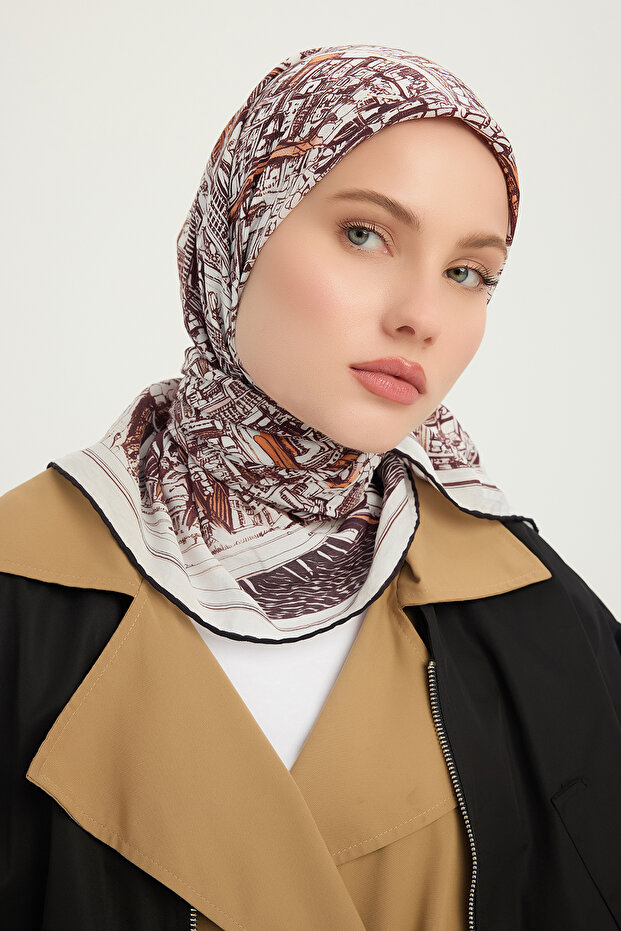 City of Echoes - Brown - Vierra Patterned Viscose Scarf - 90X90 cm