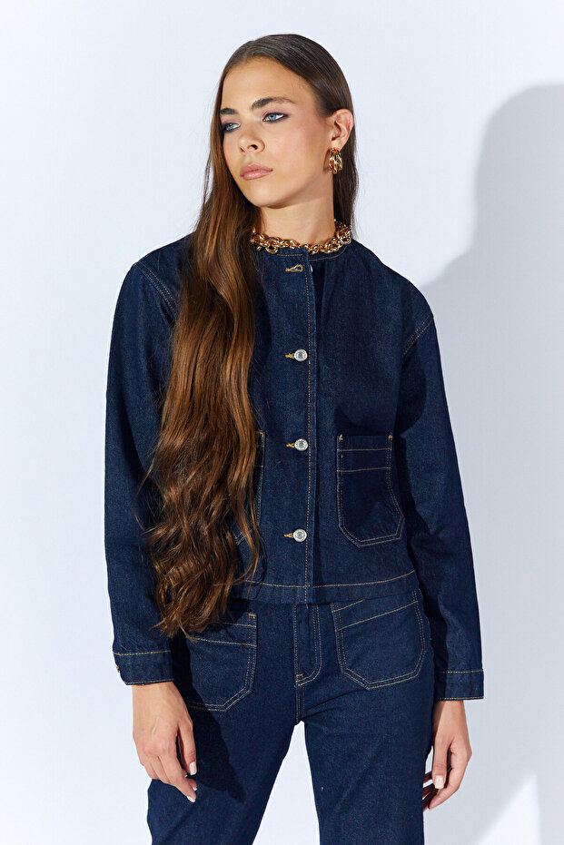 Dört Cepli Düğmeli Denim Takım - Rins Yıkama Kahve | MKW185311-01 - 6