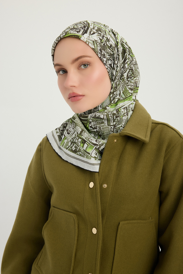 City of Echoes - Green - Vierra Patterned Viscose Scarf - 90X90 cm