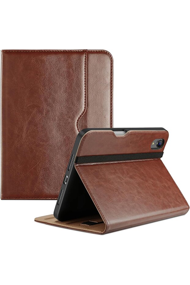 Cover for iPad Mini 7th 8.3" Leather Stand Folio Case - Brown