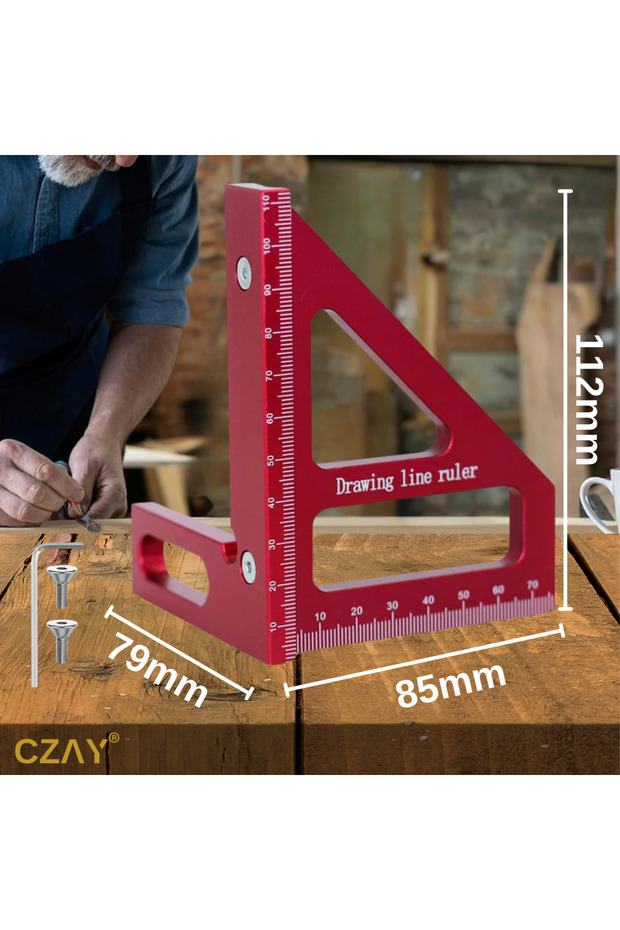 Vinclu, Square, Triangular metal ruler, 3D measuring tool 45/90, carpenter - 7