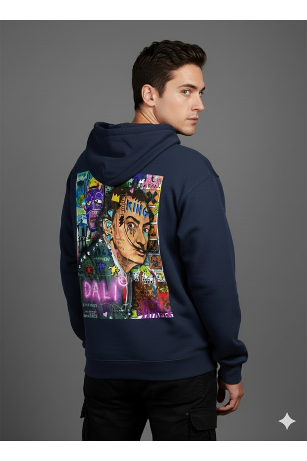 Lenithra Salvador Dali Back Printed Unisex Oversize Smoked Hoodie