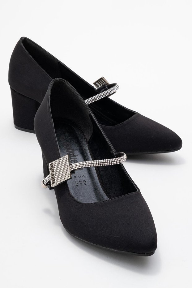 Women's Stone Buckle Heeled Shoes; Black Zra