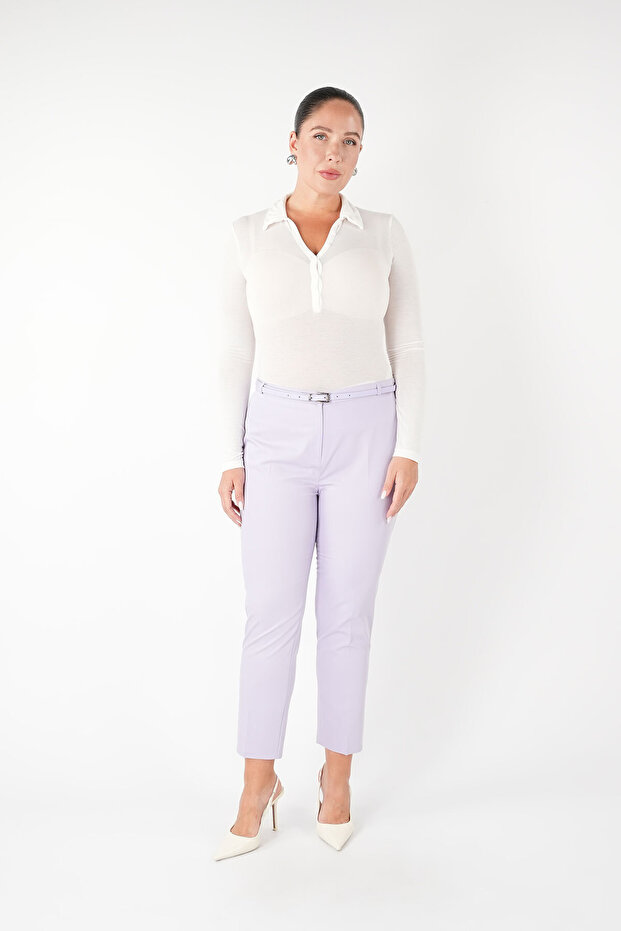 Plus Size Belted Crop Fabric Pants