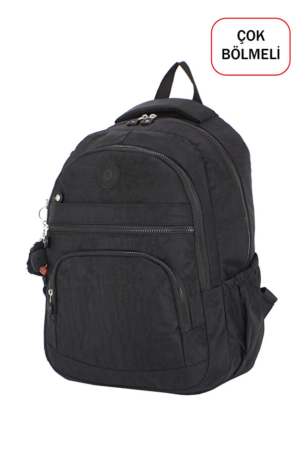 Black School Bag with Side Pockets and Multiple Compartments - 7