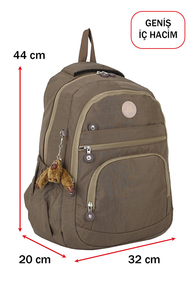 Brown School Bag with Side Pockets and Multiple Compartments - 2
