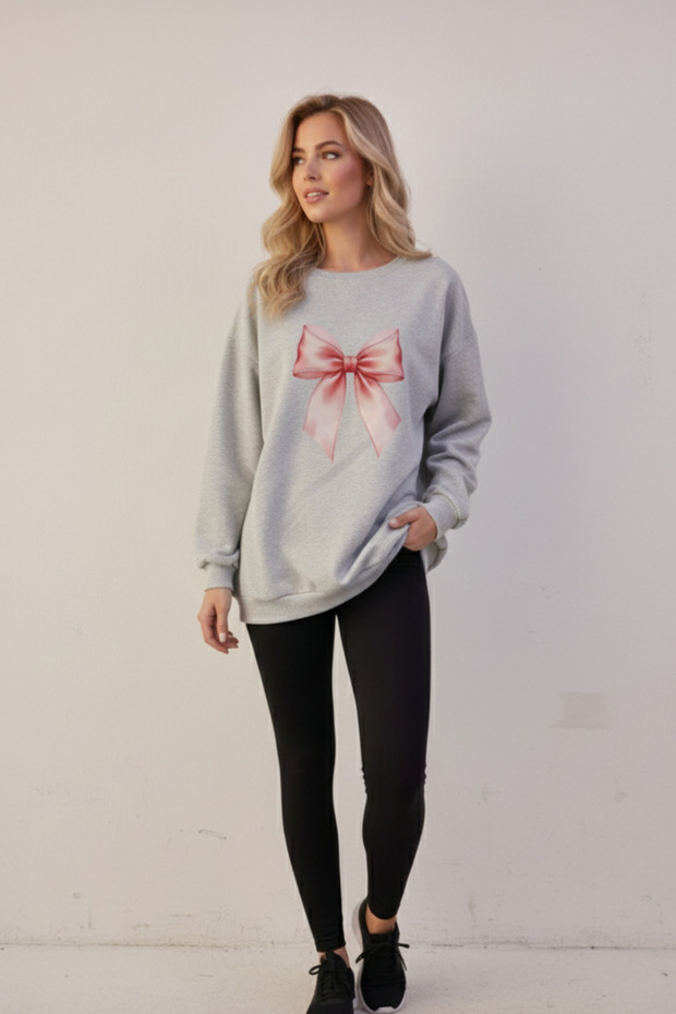 Women's Pink Ribbon Printed Sweatshirt Trend Oversize