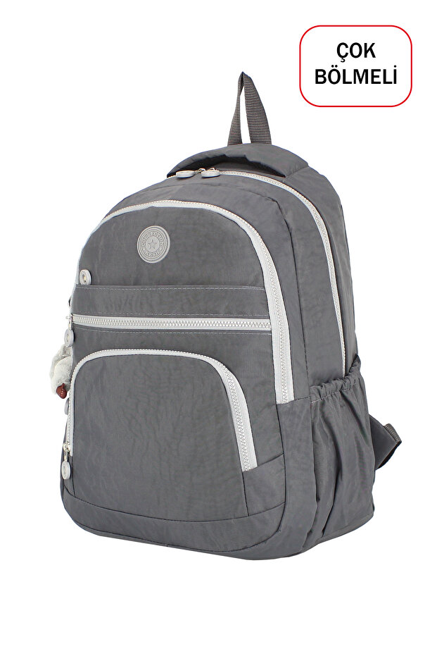 حقيبة مدرسية رمادية متعددة الأقسام مع جيوب جانبية - 7