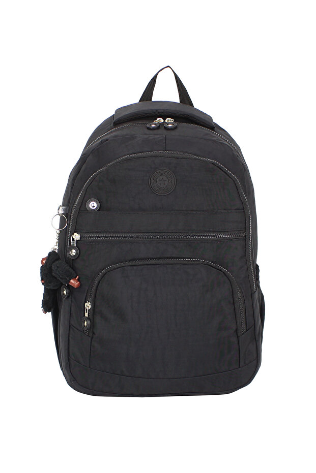Black School Bag with Side Pockets and Multiple Compartments - 1