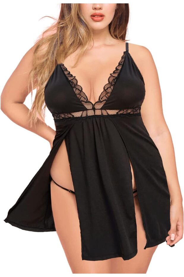 Dantelli Yırtmaçlı Gecelik - 3