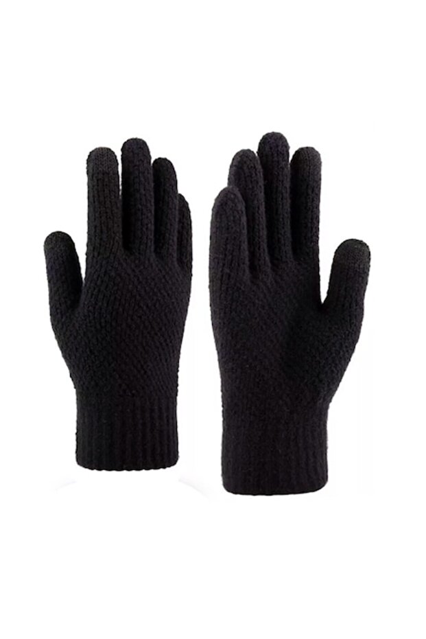 Winter Gloves, OPTIM SOLUTION, Touchscreen Function, Knitted Acrylic, Black - 1