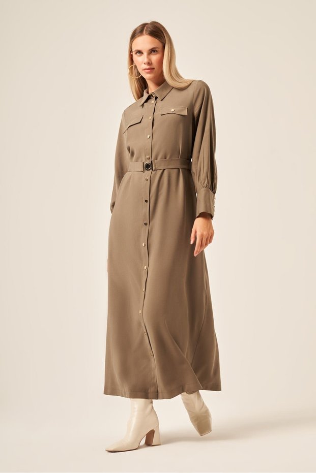 Women's Belt Detailed Dress Khaki 31213