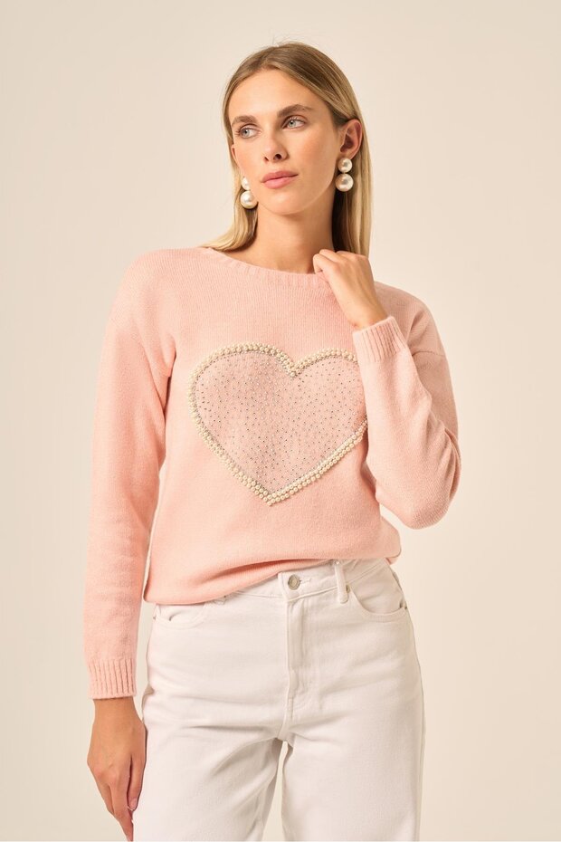 Women's Heart Stone Detail Şardon Sweater Powder 25214