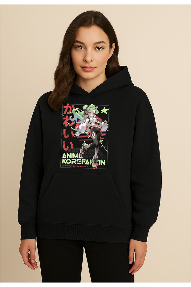 Anime Girl Korean Style Black Basic Sweatshirt Hoodie
