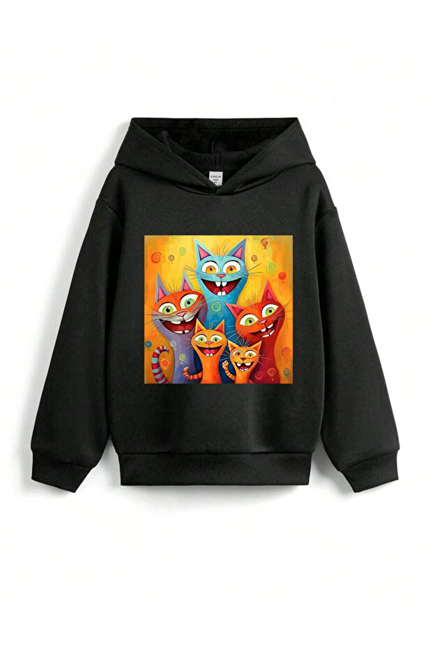 Cute Cats Printed Hooded Children's Sweatshirt