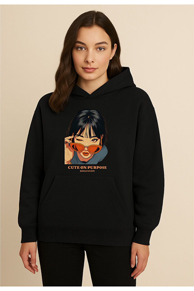 Anime Girl Korean Style Black Basic Sweatshirt Hoodie