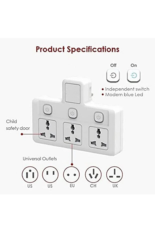 Multi Plug Power Extension Socket Adapter, 3 Way Universal Wall Electrical Extender Outlet, U - 4