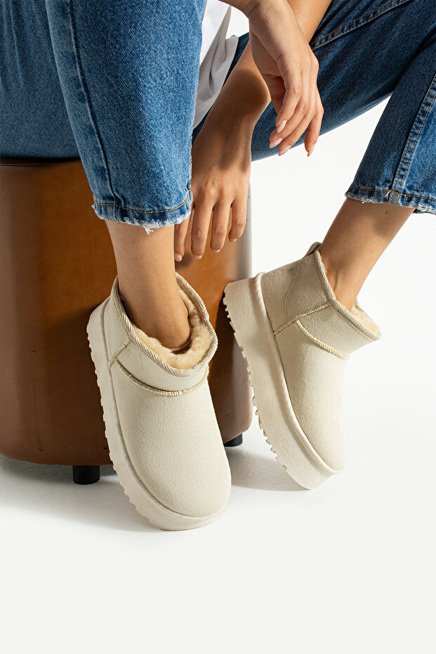 Kadın Kışlık Bot İçten Tüylü Kalın Taban Rahat Günlük Sıcak Tutucu Ayakkabı Ug Bot - 3