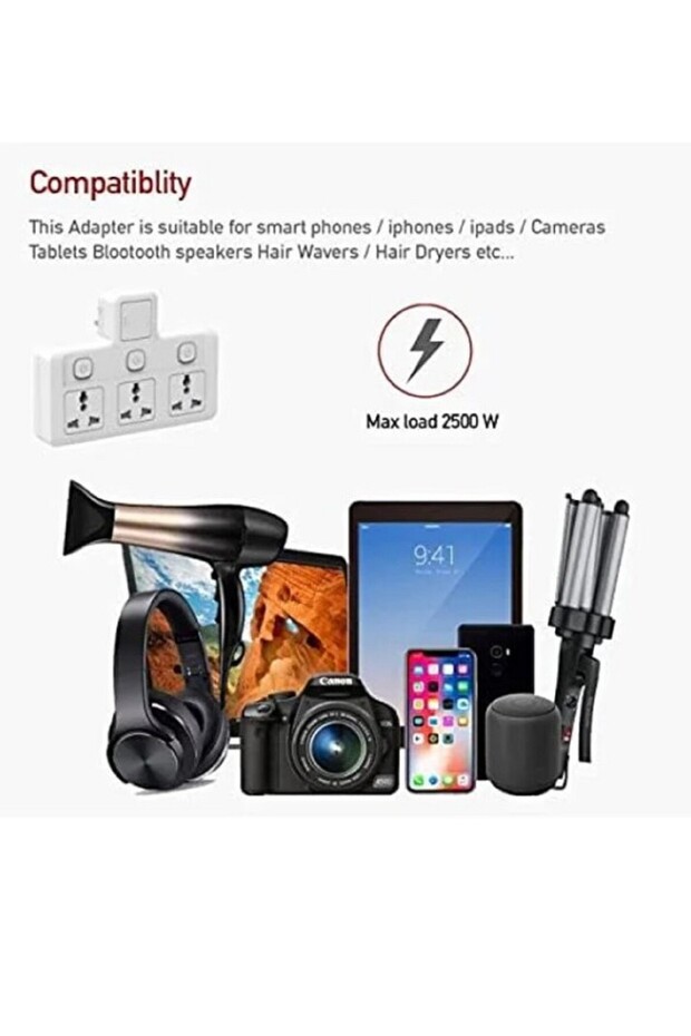Multi Plug Power Extension Socket Adapter, 3 Way Universal Wall Electrical Extender Outlet, U - 3
