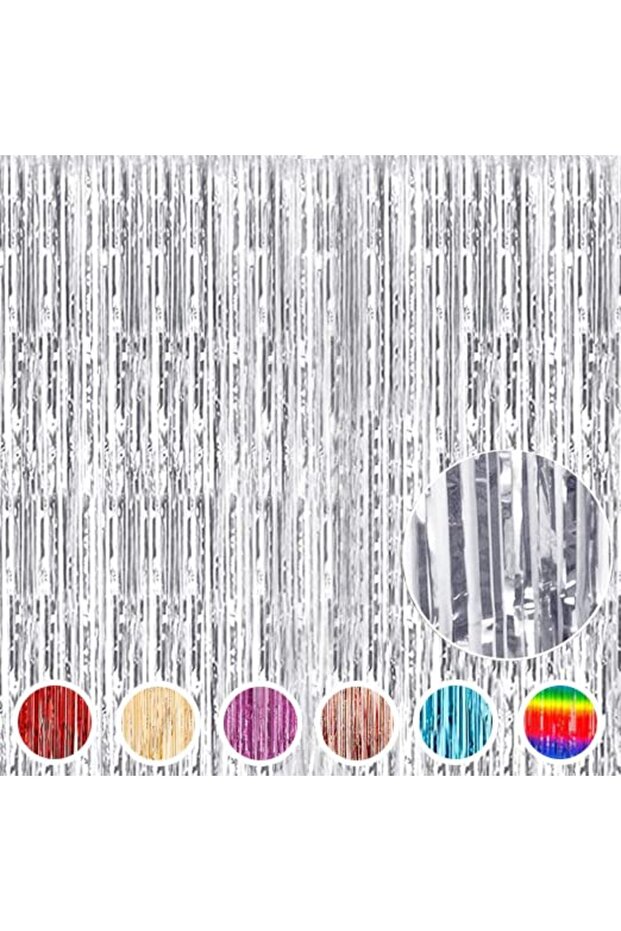 Silver Foil Fringe Curtain 1x2m Metallic Tinsel Party Backdrop for Birthday Wedding Eid [1]