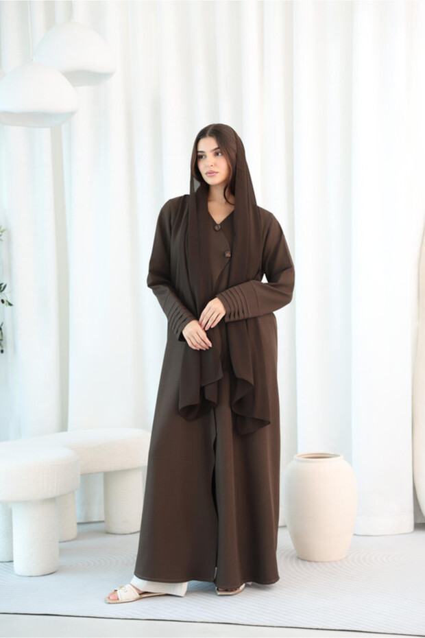 Formal Button Details Pleated Sleeves Abaya