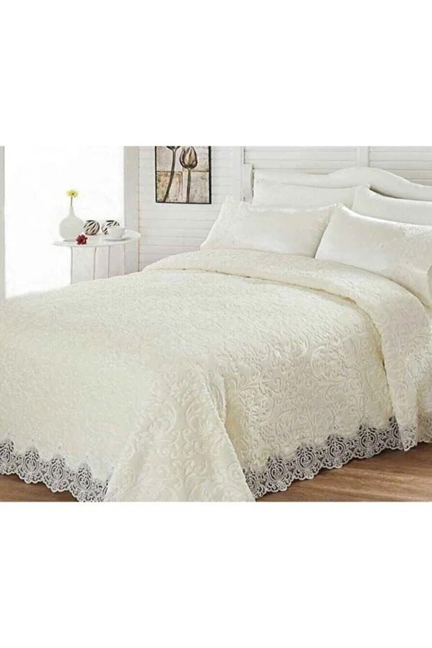 Bridal Blanket Set French Laced Pearl Embroidered Bedspread Special Boxed Shipping