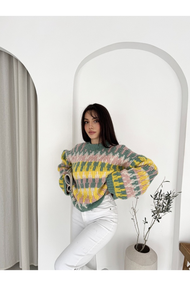 Patterned Soft Texture Ribbed Knit Sweater - 7