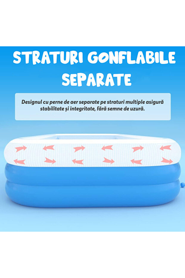 Rectangular Inflatable Pool, Vinyl, Blue/White - 5