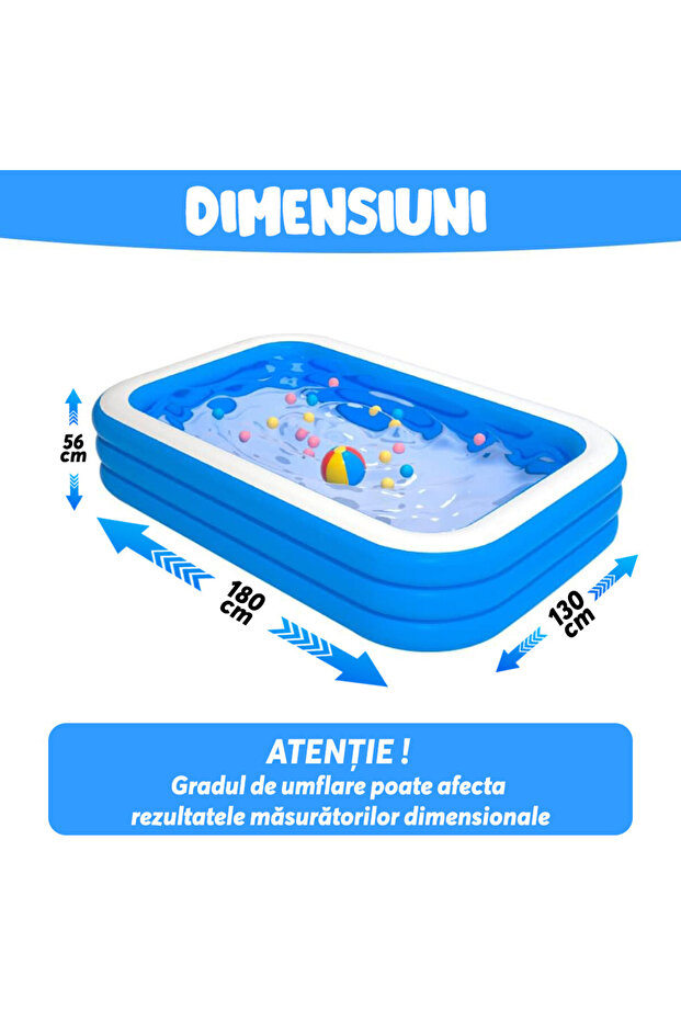 Rectangular Inflatable Pool, Vinyl, Blue/White - 2