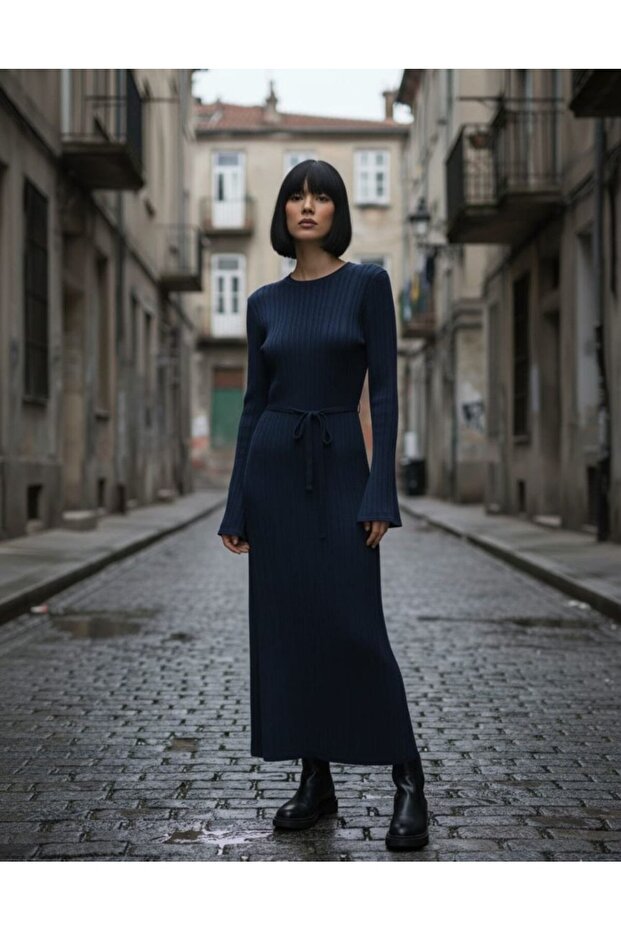 KUŞAKLI TRİKO ELBİSE - 1