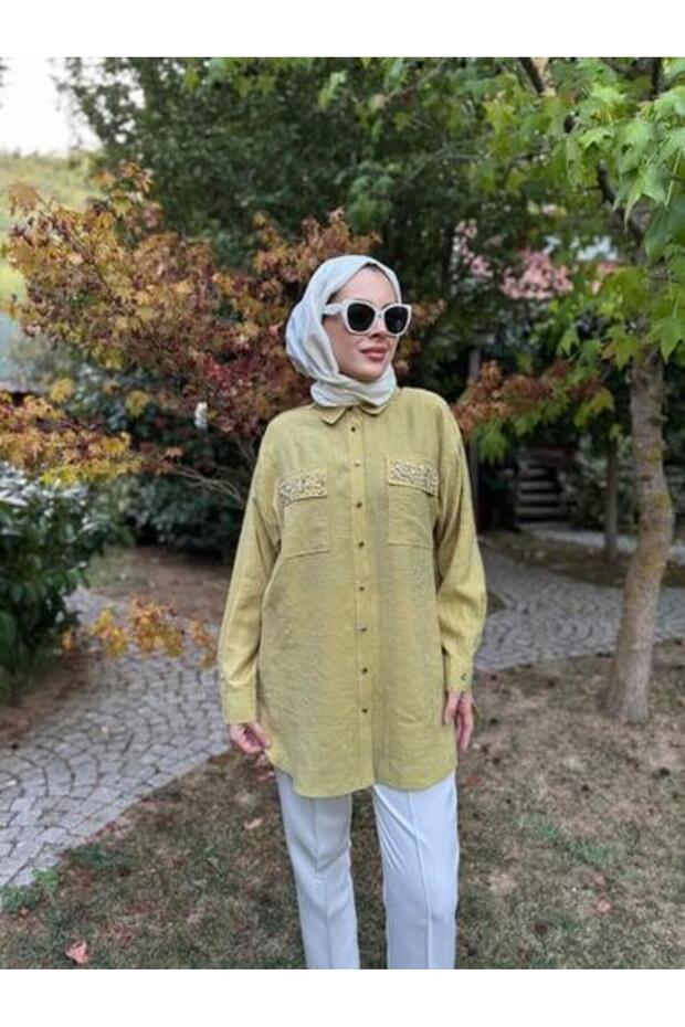 PREMIUM SERPME METAL AKSESUARLI TAŞLI GÖMLEK - 3